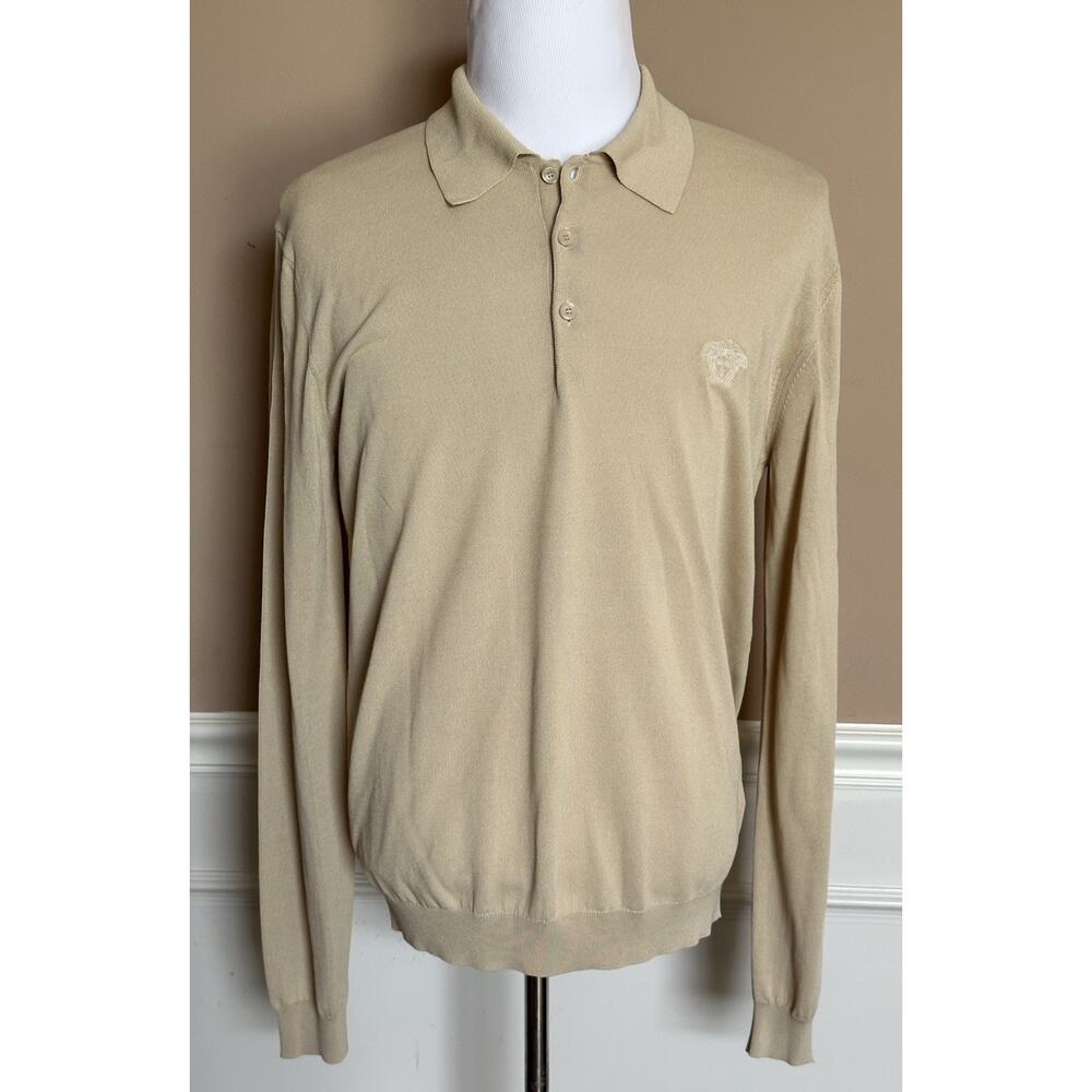 Versace Medusa Lightweight Light Sand Knit Polo Sweater 50 Euro 1019329